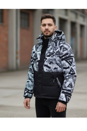 Geaca Barbati Imprimata cu Gluga detasabila 52030-1 negru/alb [2]
