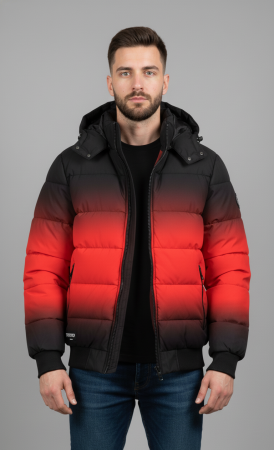 Geci - Geaca Barbati Fas Groasa Gradient Rosu-Negru cu Gluga Detasabila 7968-3