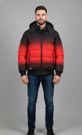 Geaca Barbati Fas Groasa Gradient Rosu-Negru cu Gluga Detasabila 7968-3 [4]
