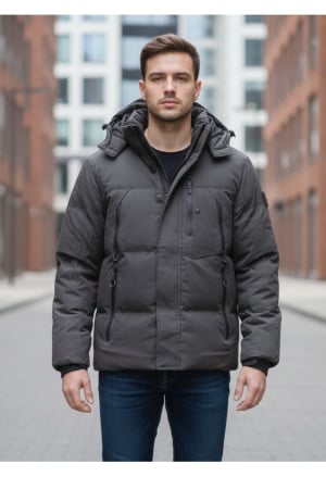 Geci - Geaca Barbati Iarna Groasa cu Gluga Detasabila kaki inchis 52036-6