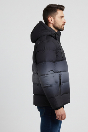 Geaca de Iarna Barbati Puffer in Degrade Negru-Gri cu Gluga 8435-2 [2]