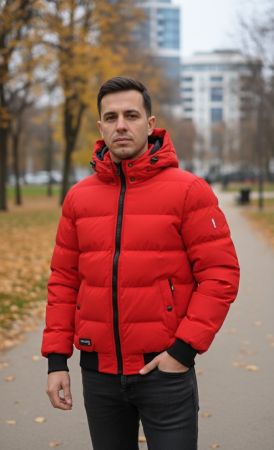 Geci - Geaca Barbati groasa, Rosie, cu Gluga detasabila, buzunare cu fermoar 7956-3