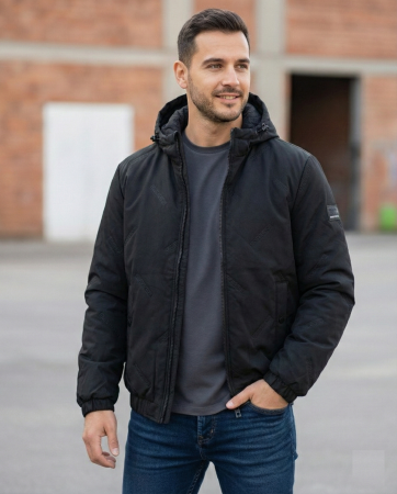 Geci - Geaca Barbati negru cu Gluga detasabila 7986