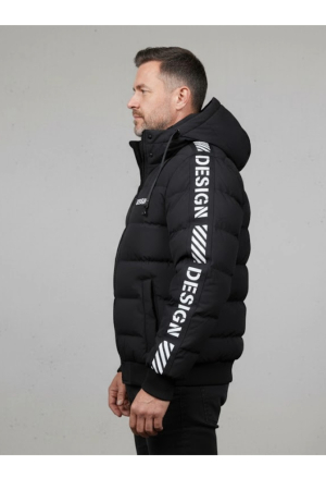 Geaca groasa de iarna barbati, neagra cu gluga detasabila si imprimeu "Design" 7951-1 [2]