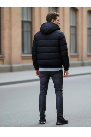 Geaca Barbati Groasa cu Gluga detasabila  Model Modern Negru 7952-1 [4]