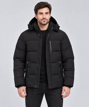 Geci si veste barbati - Geaca groasa barbati, anti-vant, material hidrofob, gluga si buzunare cu fermoar negru 2601