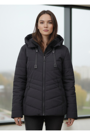 Geci si veste dama - Geaca dama cu gluga detasabila, buzunare, inchidere fermoar, negru 7819