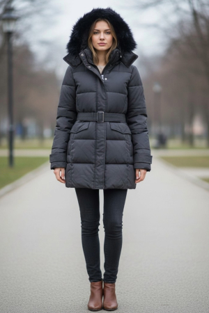 Geci si veste dama - Geaca Dama Groasa de Iarna cu Gluga si Cordon 207 negru
