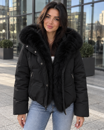 Geci si veste dama - Geaca Dama Iarna cu Gluga Fixa si Blanita Detasabila, Groasa, Croiala Lejera negru 8822