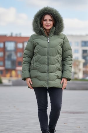 Geci - Geaca Dama lunga groasa Verde Gluga detasabila Imblanita si Buzunare 8062-1 marimi mari