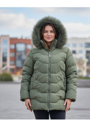Geaca Dama lunga groasa Verde Gluga detasabila Imblanita si Buzunare 8062-1 marimi mari [4]