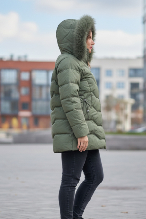 Geaca Dama lunga groasa Verde Gluga detasabila Imblanita si Buzunare 8062-1 marimi mari [1]