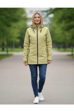 Geci si veste dama - Geaca dama cu gluga detasabila, buzunare, inchidere fermoar, lemon 8020-4