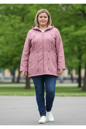 Geci si veste dama - Geaca dama marime mare cu gluga detasabila, buzunare cu fermoar roz prafuit 8024-3