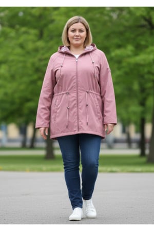 Geaca damacu gluga detasabila, buzunare cu fermoar roz prafuit 8004-4