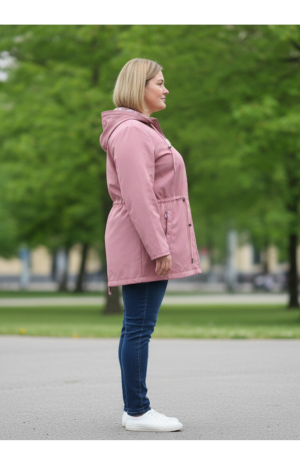 Geaca damacu gluga detasabila, buzunare cu fermoar roz prafuit 8004-4 [3]