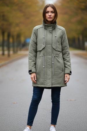 Geci si veste dama - Geaca dama cu gluga detasabila, buzunare cu fermoar kaki 8002-3