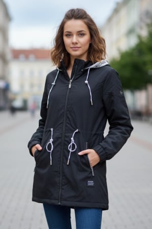Geci si veste dama - Geaca dama cu gluga detasabila, buzunare cu fermoar negru 8001-1