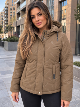 Geci si veste dama - Geaca de Dama Antivant si Rezistenta la Apa cu Gluga, Model Elegant Matlasat, Camel 8805