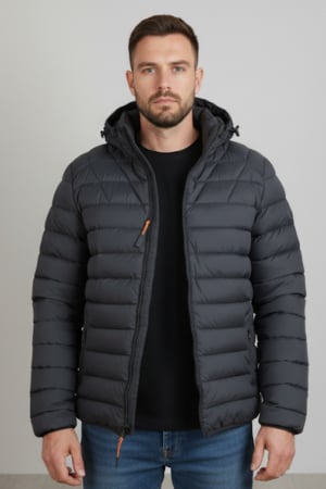Geci si veste barbati - Geaca de Fas pentru Barbati cu gluga detasabila, buzunare cu fermoar negru 005