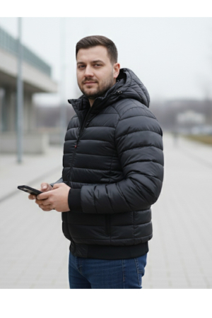 Geaca de Fas pentru Barbati cu gluga detasabila, buzunare cu fermoar negru F03 [2]