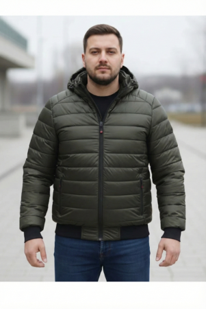 Geci si veste barbati - Geaca de Fas pentru Barbati cu gluga detasabila, buzunare cu fermoar kaki inchis F03