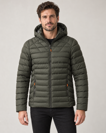 Geci si veste barbati - Geaca de Fas Barbati cu Gluga Detasabila si Buzunare cu Fermoar - Matlasata Casual kaki
