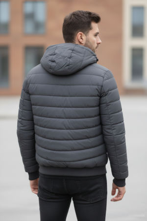 Geaca de Fas pentru Barbati cu gluga detasabila, buzunare cu fermoar gri 88912 [2]