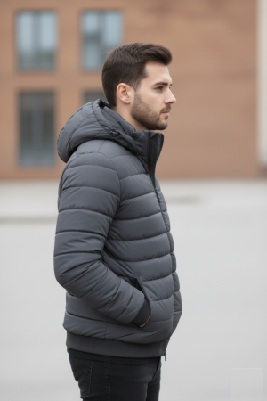 Geaca de Fas pentru Barbati cu gluga detasabila, buzunare cu fermoar gri 88912 [3]