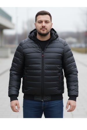 Geci si veste barbati - Geaca de Fas pentru Barbati cu gluga detasabila, buzunare cu fermoar negru F03