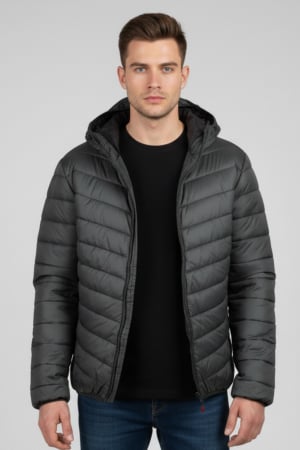 Geci si veste barbati - Geaca de Fas pentru Barbati cu gluga detasabila, buzunare cu fermoar negru F02