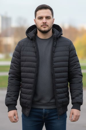 Geci si veste barbati - Geaca Matlasata pentru Barbati marime mare, cu gluga detasabila, buzunare cu fermoar negru D88915