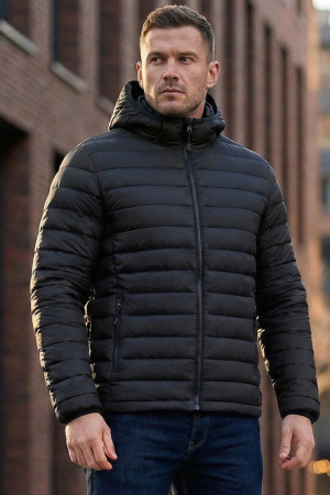 Geci si veste barbati - Geaca de Fas pentru Barbati cu gluga detasabila, buzunare cu fermoar negru 804