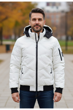 Geci si veste barbati - Geaca Alba de Iarna cu Gluga pentru Barbati - Eleganta si Caldura 8437