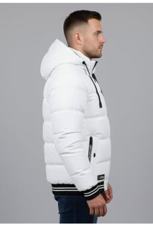 Geaca de Iarna Barbati Alba cu Gluga si Detalii Negre Contrastante 7952-4 [4]