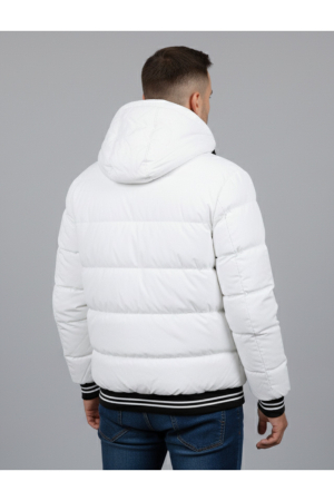 Geaca de Iarna Barbati Alba cu Gluga si Detalii Negre Contrastante 7952-4 [3]