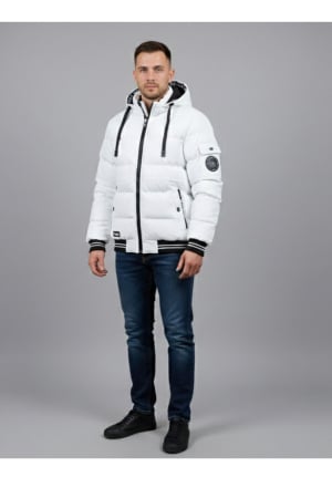 Geaca de Iarna Barbati Alba cu Gluga si Detalii Negre Contrastante 7952-4 [5]
