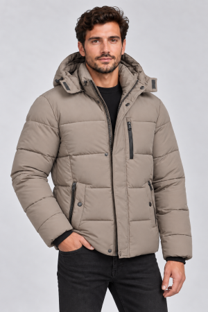 Geci si veste barbati - Geaca groasa barbati, anti-vant, material hidrofob, gluga si buzunare cu fermoar Bej 2601