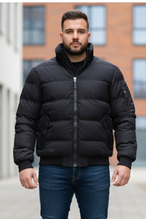 Geaca groasa Barbati marimi mari, gluga si blana detasabila, negru 8444 [5]