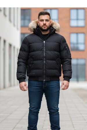Geaca groasa Barbati marimi mari, gluga si blana detasabila, negru 8444 [1]