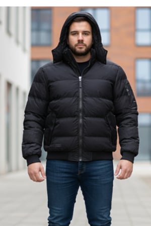 Geaca groasa Barbati marimi mari, gluga si blana detasabila, negru 8444 [4]