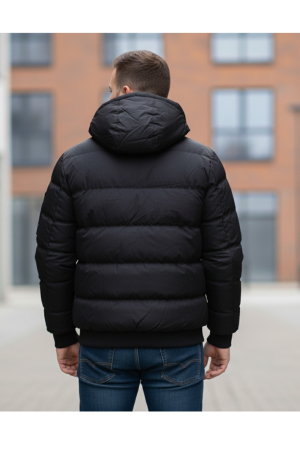 Geaca groasa Barbati marimi mari, gluga si blana detasabila, negru 8444 [3]