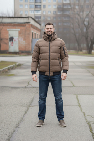 Geaca groasa Barbati marimi mari, gluga si blana detasabila, maro 8444 [5]