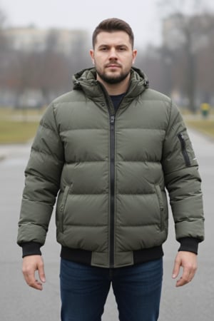 Geci - Geaca groasa Barbati marimi mari, gluga si blana detasabila, kaki 8444