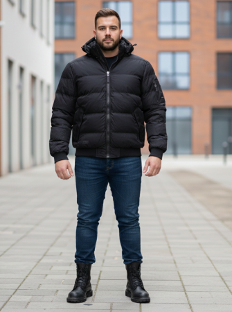 Geaca groasa Barbati marimi mari, gluga si blana detasabila, negru 8444 [6]