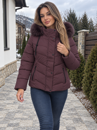 Geci si veste dama - Geaca groasa dama de iarna, gluga detasabila, blana detasabila, anti vant si apa 8811 Bordo