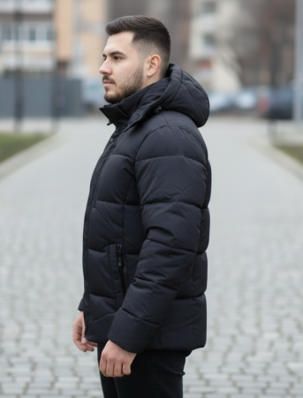 Jacheta groasa de iarna pentru barbati, neagra, cu gluga detasabila 2601 negru [4]