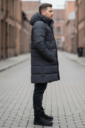 Geaca Barbati groasa de Iarna Lunga Cu Gluga Detasabila 2605 kaki/gri [2]