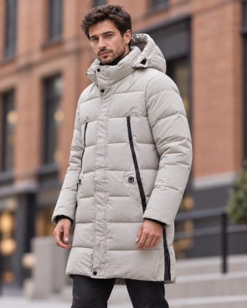 Geci si veste barbati - Geaca Lunga Parka Groasa Barbati Impermeabila si Anti-Vant cu Gluga Bej 2605