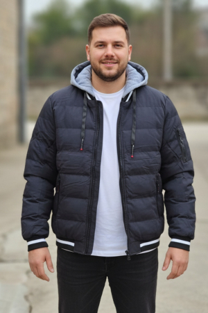 Geci si veste barbati - Geca Barbati Casual de Iarna cu Gluga detasabila 7457-1 bleumarin